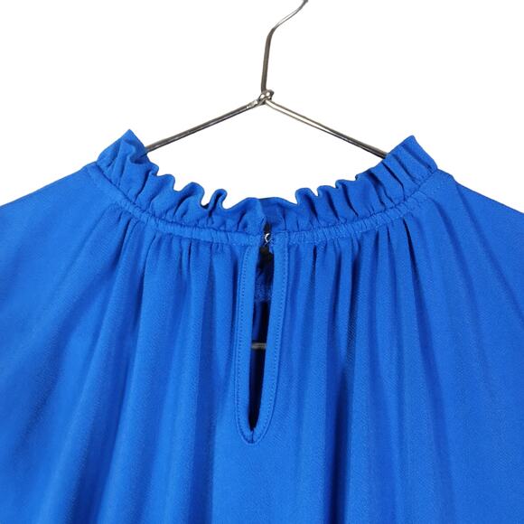 Worthington Blouse Size Petite Large Blue Sleeveless Ruffled Neckline - Picture 3 of 5